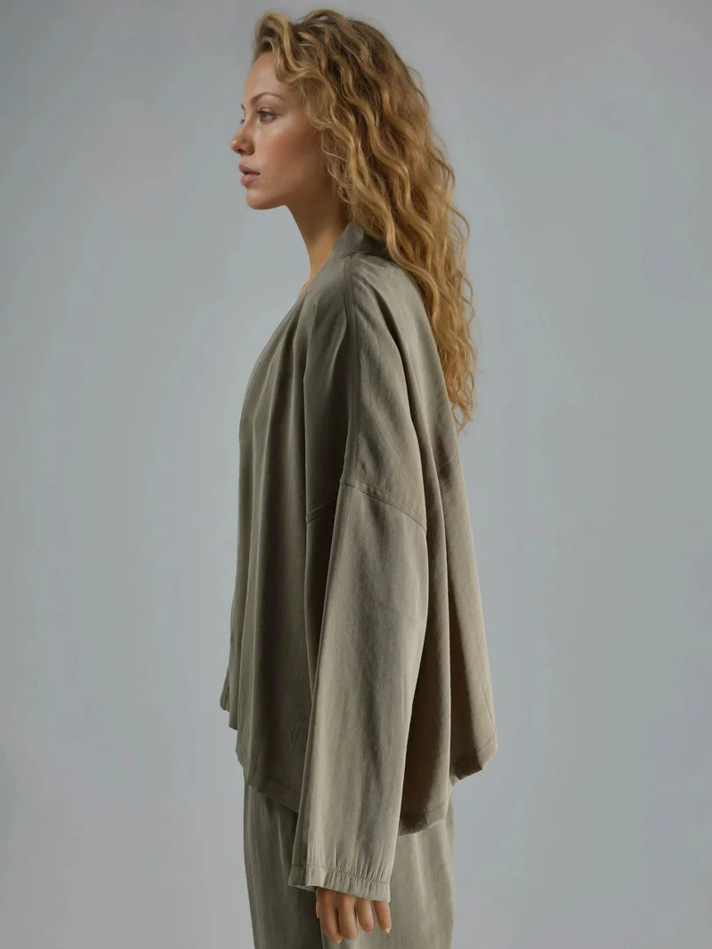 Busem Khaki Green BUSEM Long Sleeve Loose Fit Kimono for Women | Best Price UAE